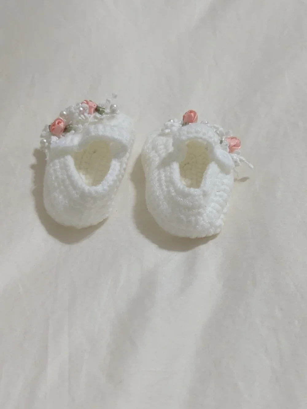 White Crochet Mary Jane Slippers